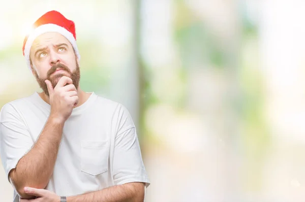 Mladý Bělošský Bederní Muž Nosí Vánoční Čepice Izolované Pozadí Rukou — Stock fotografie