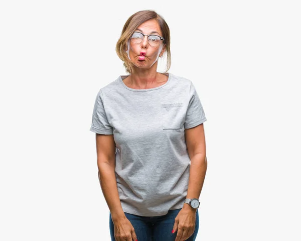 Mujer Hispana Mayor Mediana Edad Con Gafas Sobre Fondo Aislado — Foto de Stock