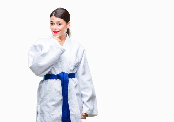 Jeune Belle Femme Portant Uniforme Karaté Kimono Sur Fond Isolé — Photo