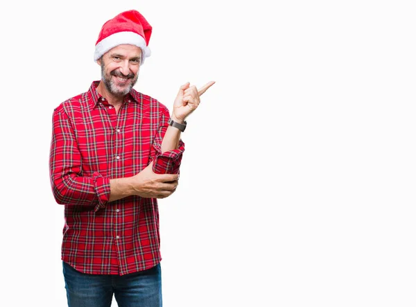 Hombre Mayor Alzado Mediana Edad Con Sombrero Navidad Sobre Fondo —  Fotos de Stock