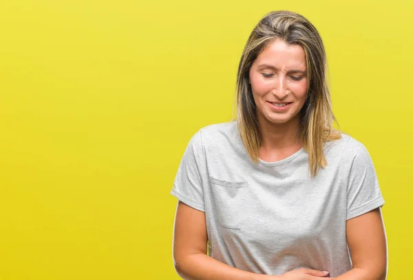 Mulher Bonita Jovem Sobre Fundo Isolado Com Mão Estômago Porque — Fotografia de Stock