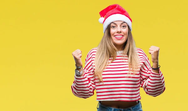 Zole Arka Plan Kutlama Üzerinde Noel Şapka Giyen Genç Güzel — Stok fotoğraf