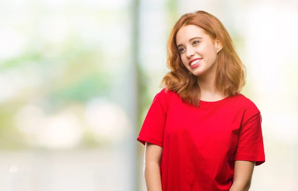 Jovem Mulher Bonita Sobre Fundo Isolado Olhando Para Lado Com — Fotografia de Stock