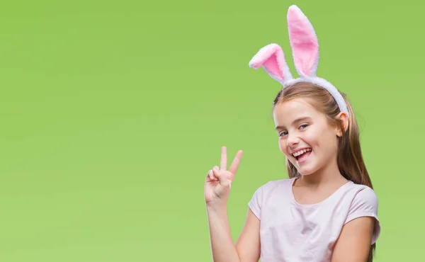 Mooi Meisje Easter Bunny Oren Dragen Geïsoleerde Achtergrond Glimlachend Met — Stockfoto