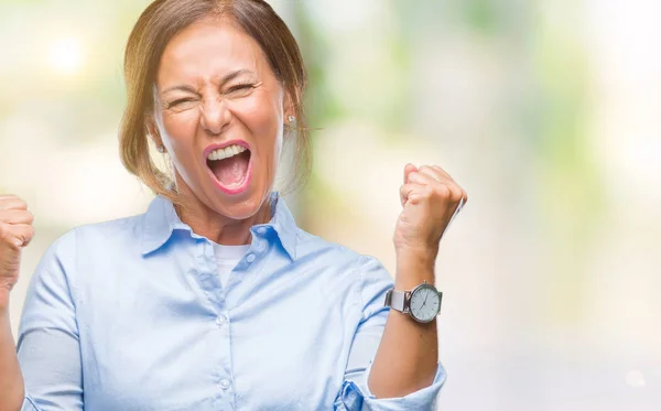 Senior Hispanische Frau Mittleren Alters Mit Isoliertem Hintergrund Sehr Glücklich — Stockfoto