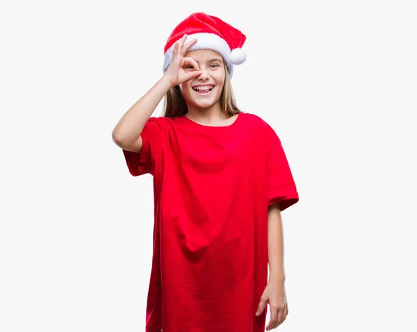 Joven Hermosa Chica Con Sombrero Navidad Sobre Fondo Aislado Haciendo — Foto de Stock