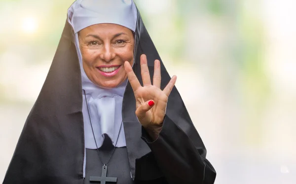 Middle Age Senior Christian Catholic Nun Woman Isolated Background Showing — Stock Photo, Image
