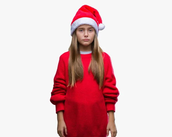 Giovane Bella Ragazza Che Indossa Cappello Natale Sfondo Isolato Depresso — Foto Stock