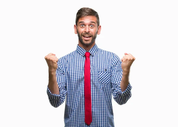 Joven Hombre Negocios Guapo Sobre Fondo Aislado Celebrando Sorprendido Sorprendido —  Fotos de Stock