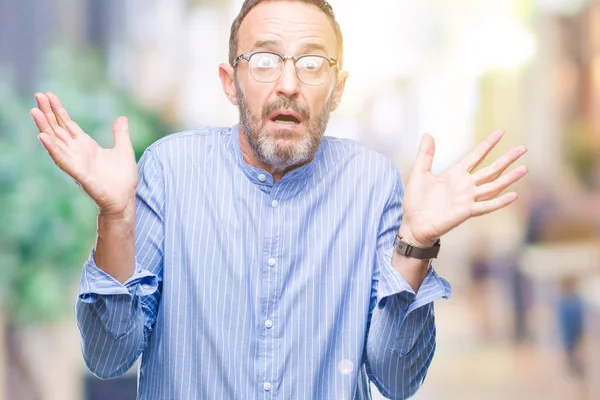 Middle Age Hoary Senior Man Wearing Glasses Isolated Background Clueless — Stock Photo, Image