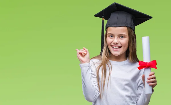 Young Beautiful Girl Wearing Graduate Cap Holding Degree Isolated Background — Stock Photo, Image