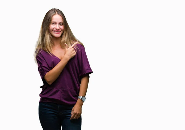 Jovem Mulher Bonita Elegante Loira Sobre Fundo Isolado Alegre Com — Fotografia de Stock