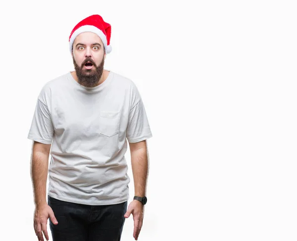 Joven Hombre Hipster Caucásico Con Sombrero Navidad Sobre Fondo Aislado — Foto de Stock