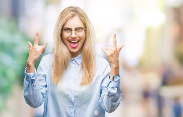 Joven Mujer Negocios Rubia Hermosa Con Gafas Sobre Fondo Aislado — Foto de Stock