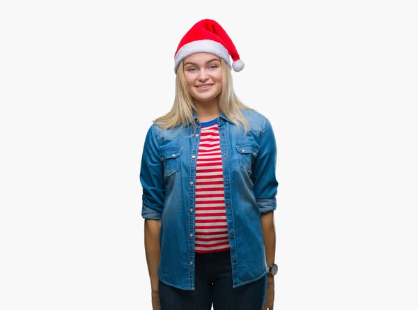 Jeune Femme Caucasienne Portant Chapeau Noël Sur Fond Isolé Avec — Photo