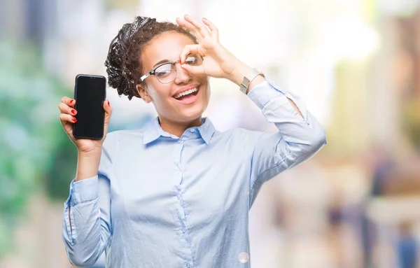 Young Gevlochten Haar Afrikaanse Amerikaanse Bedrijfsleven Meisje Weergegeven Scherm Van — Stockfoto