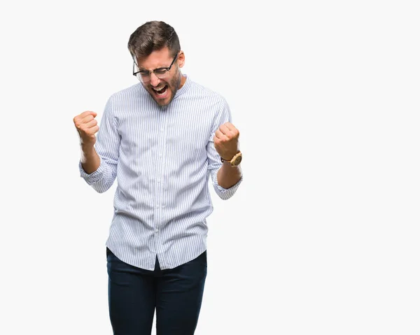 Homem Bonito Jovem Sobre Fundo Isolado Muito Feliz Animado Fazendo — Fotografia de Stock