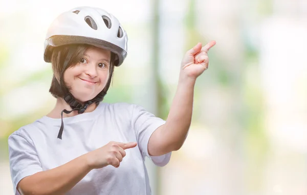 Young Adult Cyclist Woman Syndrome Wearing Safety Helmet Isolated Background — Stock Photo, Image