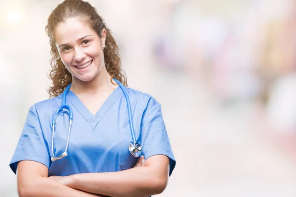 Young Brunette Doctor Girl Wearing Nurse Surgeon Uniform Isolated Background — Stock Photo, Image