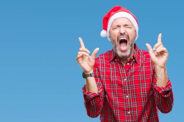 Arka plan deli kutlama Noel şapka üzerinde orta yaş ağarmış komuta sizde izole ve crazy arms ile başarı için kaldırdı ve heyecanlı çığlık gözler kapalı. Kazanan kavramı