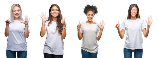 Collage Grupo Chino Árabe Mujer Afroamericana Sobre Fondo Aislado Mostrando — Foto de Stock