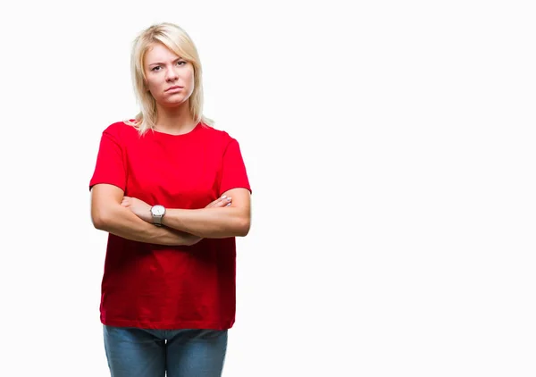 Young Beautiful Blonde Woman Wearing Red Shirt Isolated Background Skeptic — Stock Photo, Image