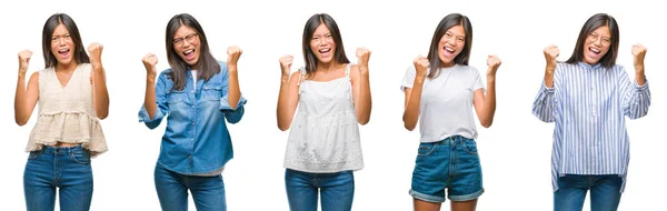 Collage Van Chinese Aziatische Vrouw Geïsoleerde Achtergrond Erg Blij Opgewonden — Stockfoto