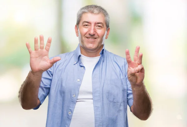 Schöner Älterer Mann Über Isoliertem Hintergrund Der Mit Finger Nummer — Stockfoto