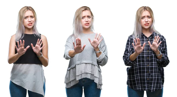 Collage Vacker Blond Ung Kvinna Över Isolerade Bakgrund Äcklade Uttryck — Stockfoto
