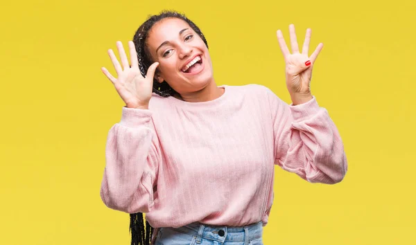 Jovem Trançado Cabelo Afro Americano Menina Vestindo Suéter Sobre Fundo — Fotografia de Stock