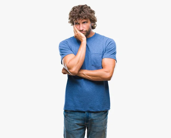 Hombre Modelo Hispano Guapo Sobre Fondo Aislado Pensando Que Parece —  Fotos de Stock