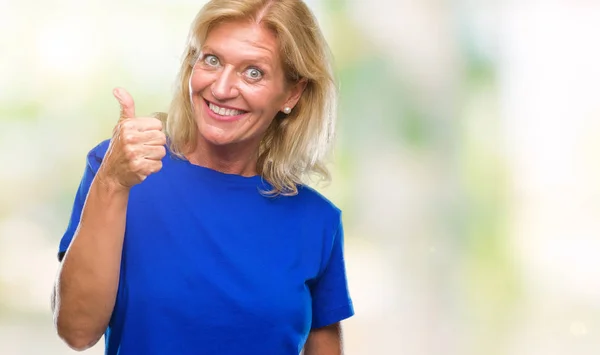 Middle Age Blonde Woman Isolated Background Doing Happy Thumbs Gesture — Stock Photo, Image