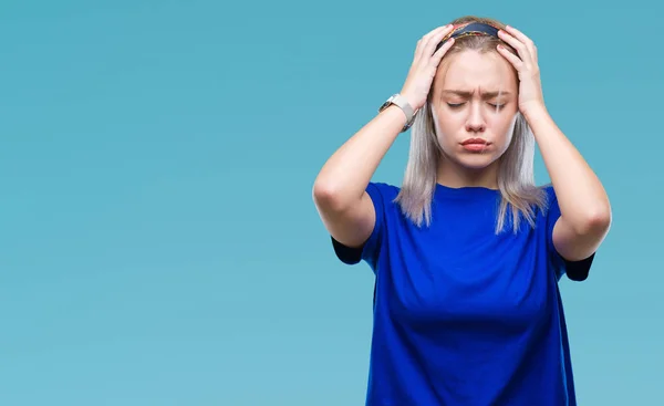 Junge Blonde Frau Mit Isoliertem Hintergrund Die Unter Kopfschmerzen Leidet — Stockfoto