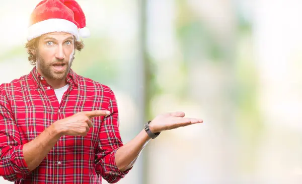 Hombre Hispano Guapo Modelo Vistiendo Santa Claus Navidad Sobre Fondo — Foto de Stock