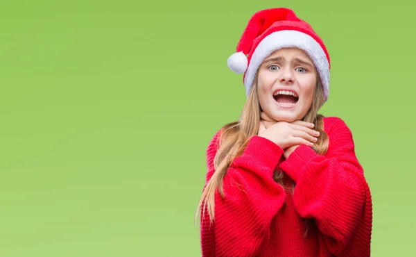 Joven Chica Hermosa Con Sombrero Navidad Sobre Fondo Aislado Gritando — Foto de Stock