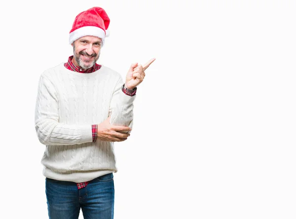 Hombre Mayor Alzado Mediana Edad Con Sombrero Navidad Sobre Fondo — Foto de Stock