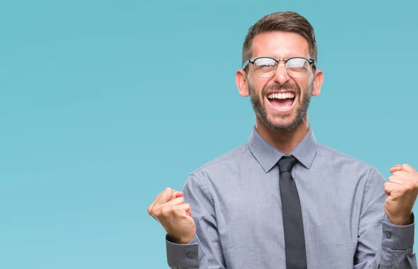 Junger Gutaussehender Geschäftsmann Mit Isoliertem Hintergrund Sehr Glücklich Und Aufgeregt — Stockfoto