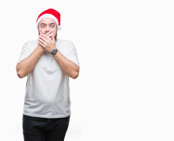 Homem Jovem Hipster Caucasiano Usando Chapéu Natal Sobre Fundo Isolado — Fotografia de Stock