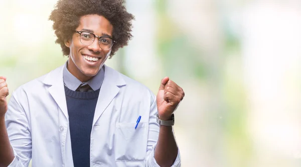 Afro American Doctor Scientist Man Isolated Background Celebrating Surprised Amazed — Stock Photo, Image