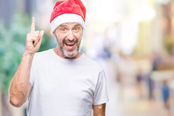 Homem Idoso Hoary Meia Idade Vestindo Chapéu Natal Sobre Fundo — Fotografia de Stock