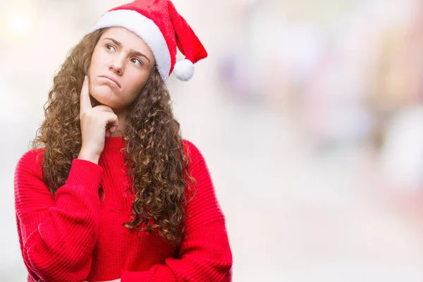 Giovane Ragazza Bruna Indossa Cappello Natale Sfondo Isolato Con Mano — Foto Stock