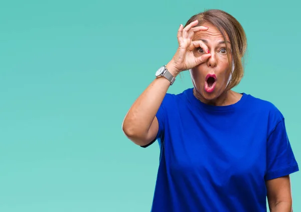 Middle Age Senior Hispanic Woman Isolated Background Doing Gesture Shocked — Stock Photo, Image