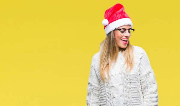 Junge Schöne Frau Mit Weihnachtsmütze Über Isoliertem Hintergrund Die Mit — Stockfoto