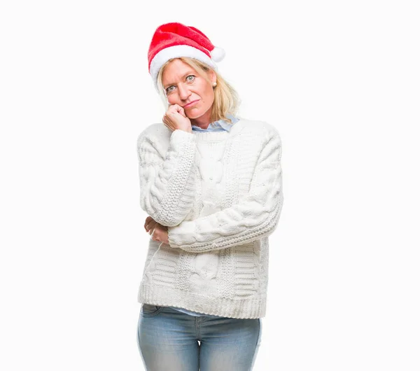 Blond Žena Středního Věku Nosí Vánoční Čepice Nad Izolované Pozadí — Stock fotografie