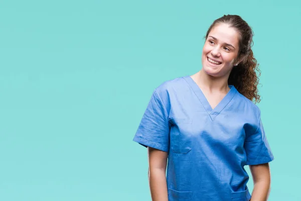 Fiatal Barna Orvos Lány Visel Nővér Vagy Sebész Egységes Több — Stock Fotó