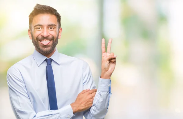 Adult Hispanic Business Man Isolated Background Smiling Happy Face Winking — Stock Photo, Image