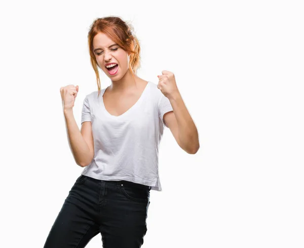 Joven Mujer Hermosa Sobre Fondo Aislado Muy Feliz Emocionado Haciendo — Foto de Stock