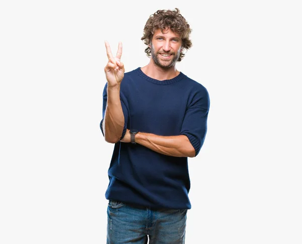 Handsome Hispanic Model Man Wearing Winter Sweater Isolated Background Smiling — Stock Photo, Image