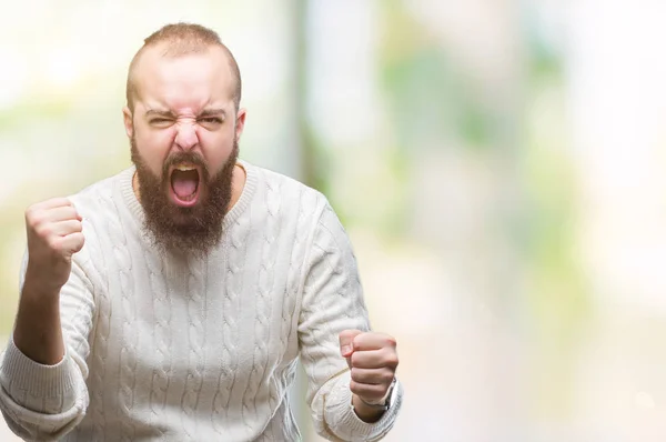 Joven Hombre Hipster Caucásico Usando Suéter Invierno Sobre Fondo Aislado —  Fotos de Stock