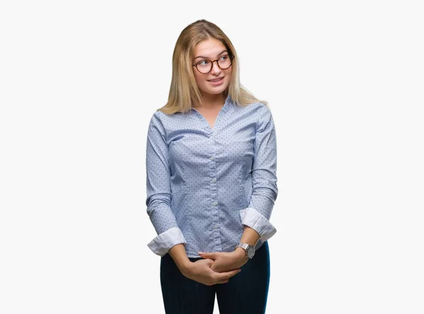 Young Caucasian Business Woman Wearing Glasses Isolated Background Looking Away — Stock Photo, Image